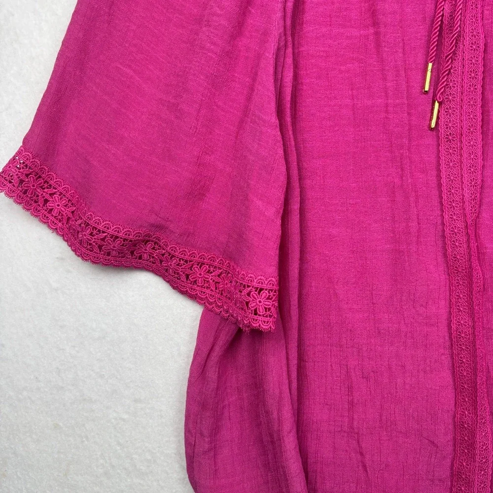 Counterparts Peasant Top Womens XL Crochet Trim Tie Neck Boho Festival